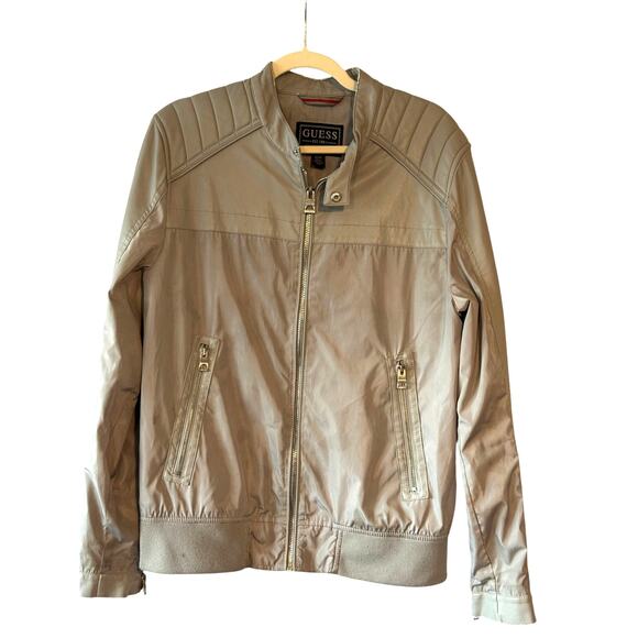 Guess Other - Guess Mens Faux Leather Moto Bomber Jacket Grey Size Medium